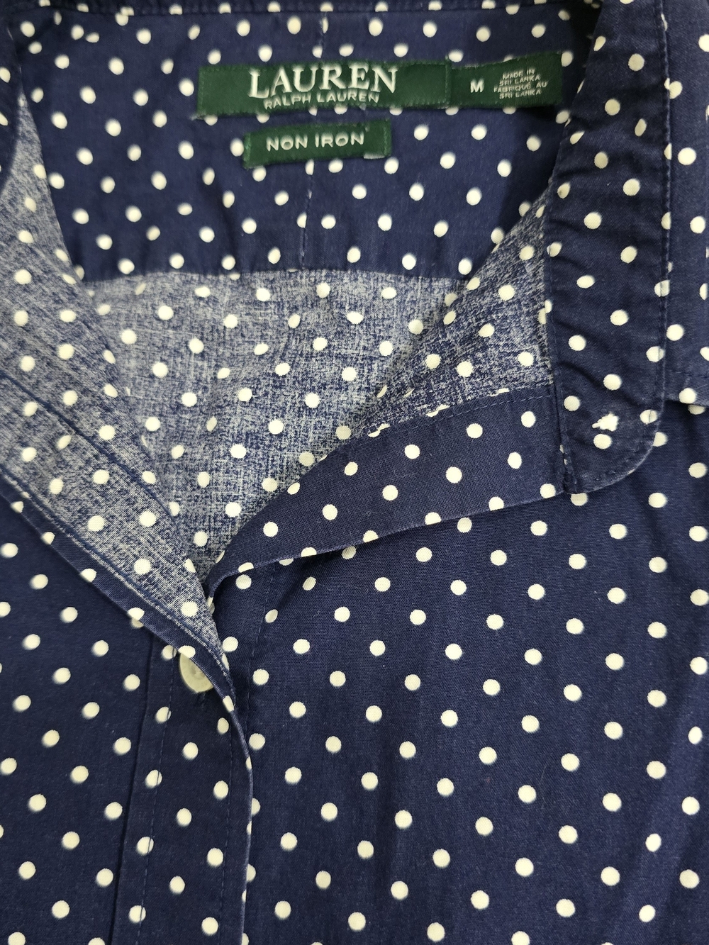 Ralph Lauren Navy Polka Dot Button-Front Blouse - Picture 3 of 3